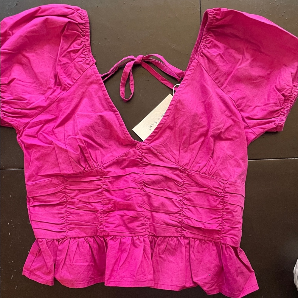 Great Summer Top Raspberry Color with Tie Details